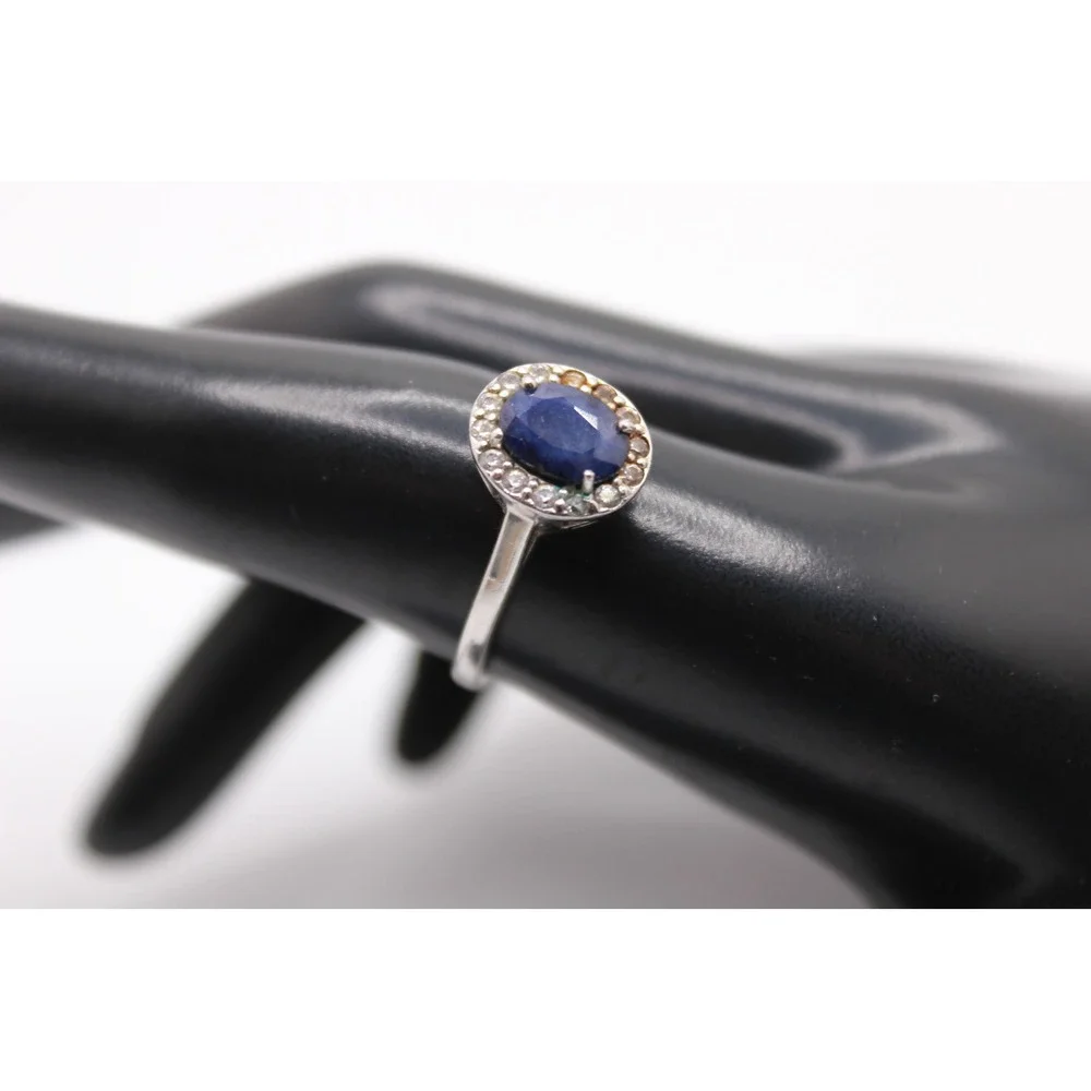 Sterling Silver 925 Blue Sapphire Halo Ring and Earrings Jewelry Set Size 9